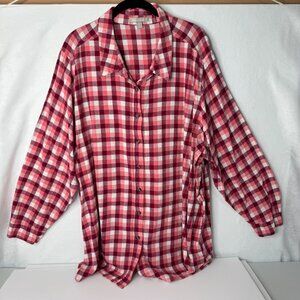 Woman Within Womens 3X Red & Pink Plaid Button-Front Long-Sleeve Shirt
